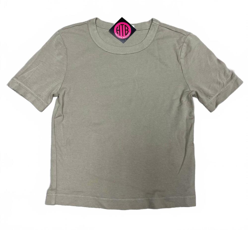 NEW CROWN JEWEL women's luxx cropped crew neck short sleeve tee in khaki